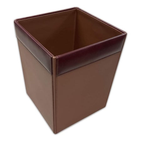 Mocha Leather Square Waste Basket